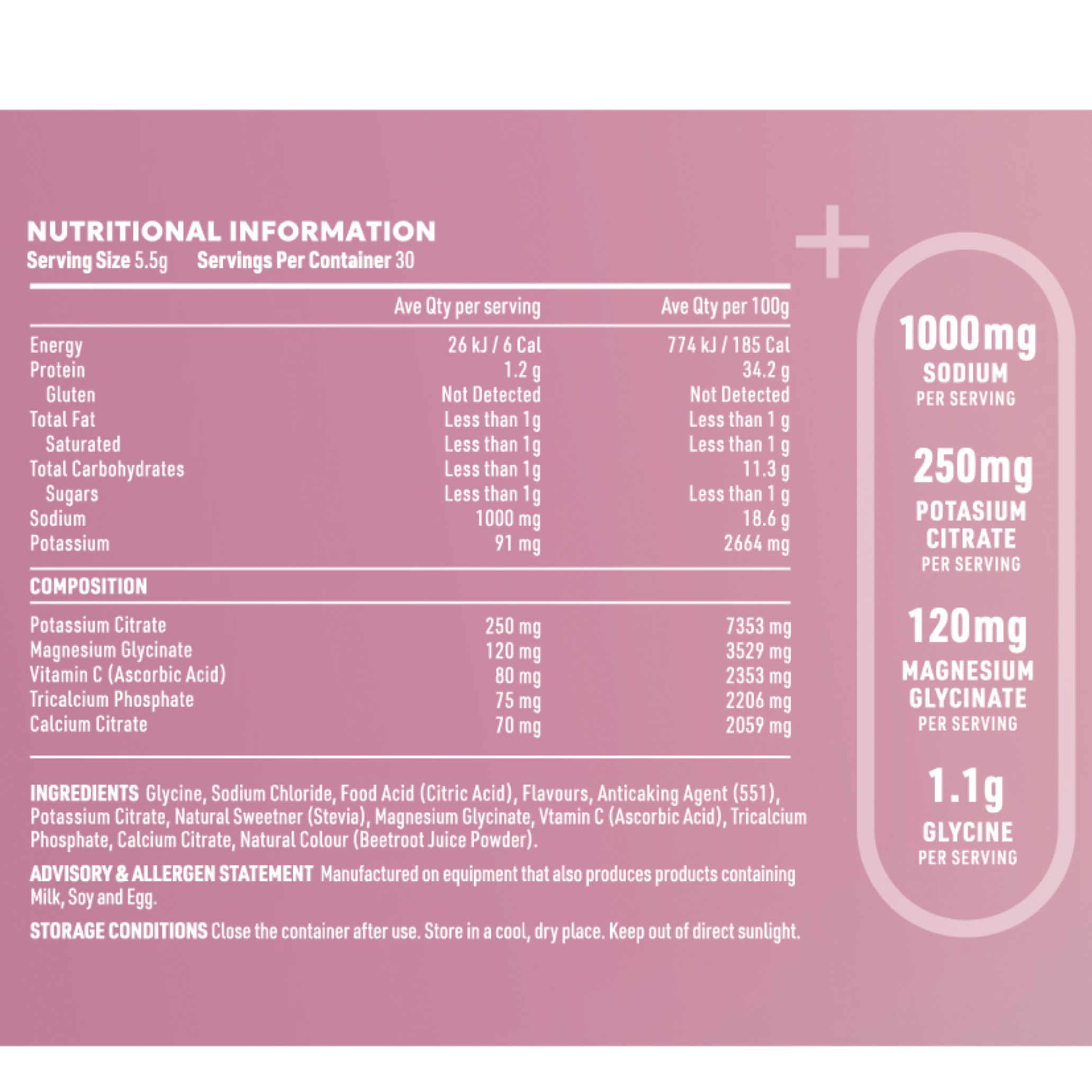 Sodium+ Electrolytes Nutrition Table Salted Berry