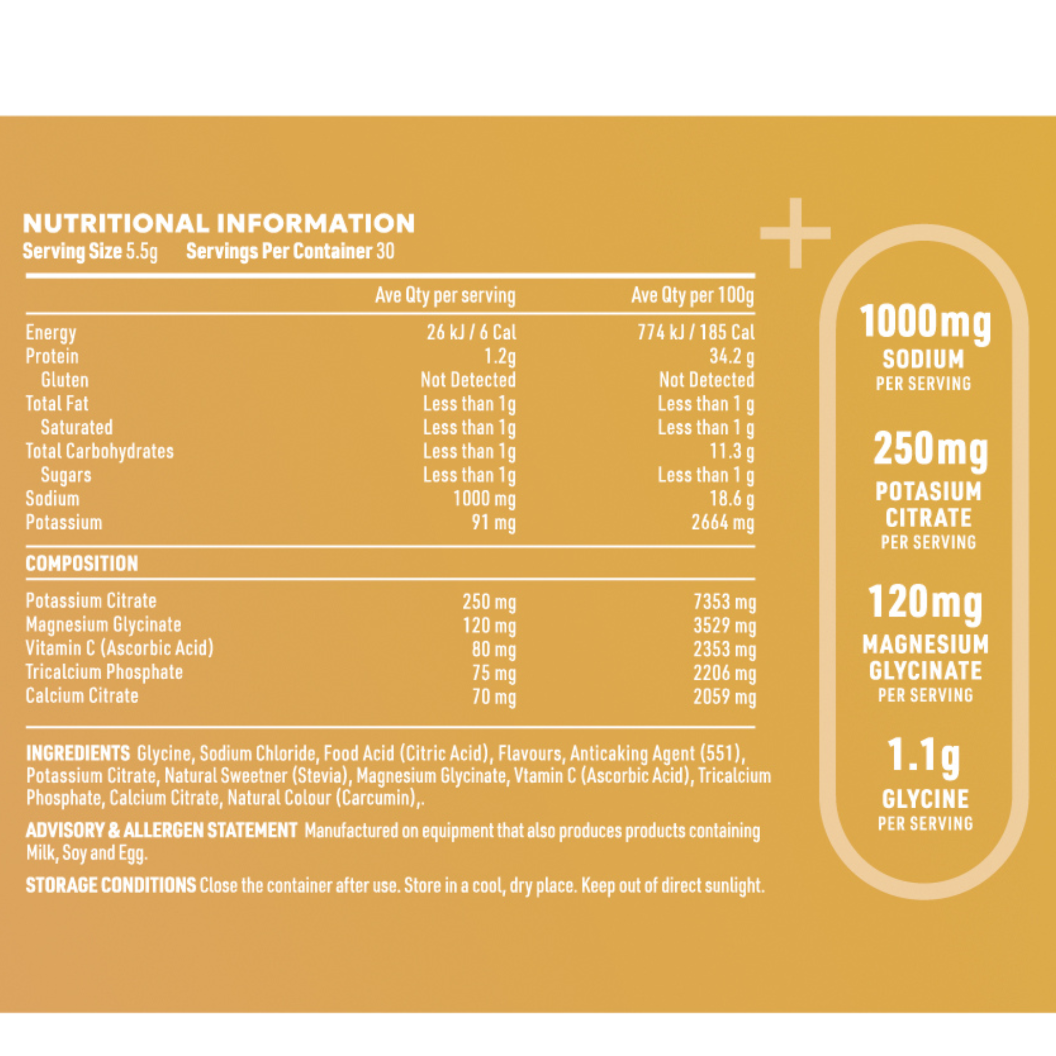Sodium+ Electrolytes Nutrition Table Salted Citrus