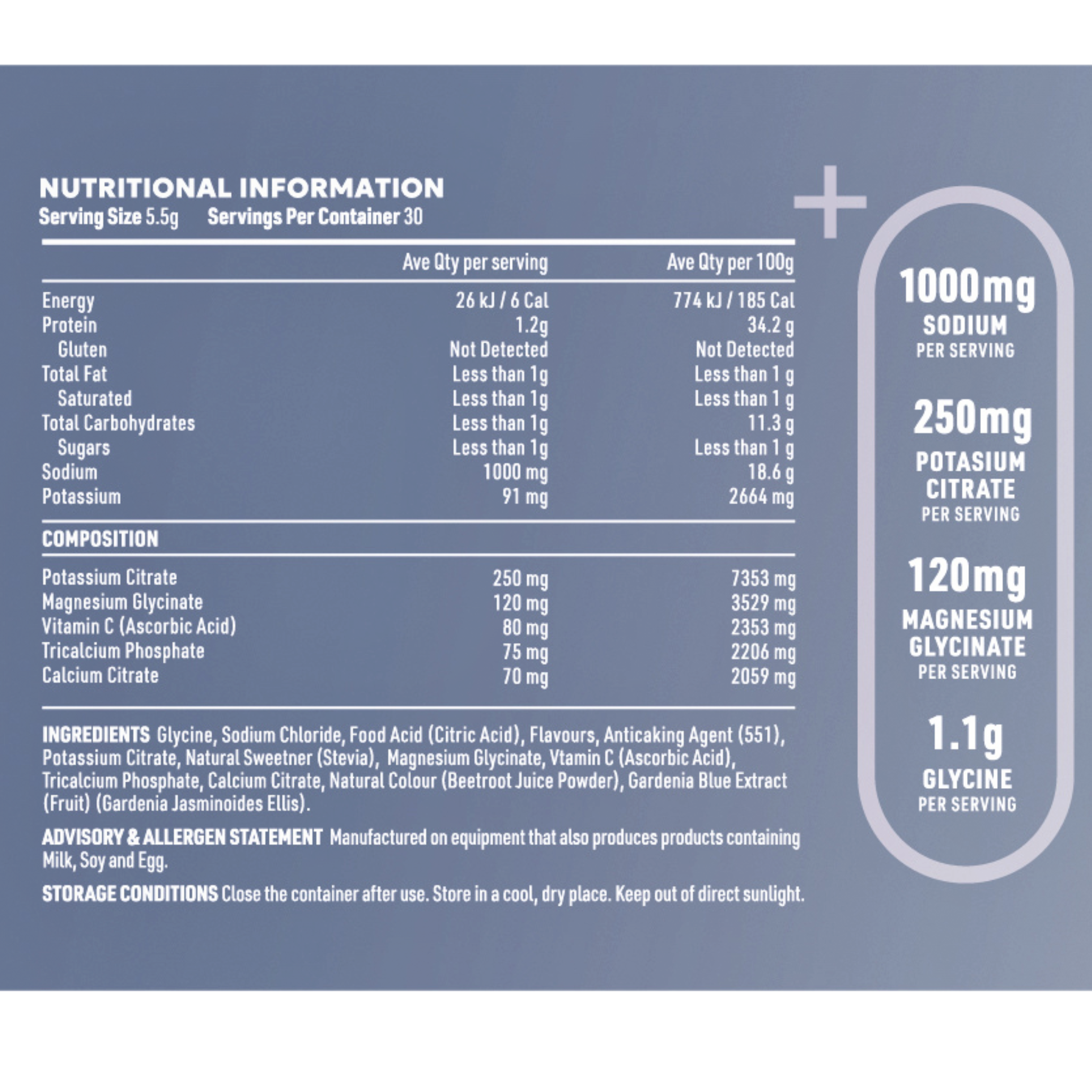 Sodium+ Electrolytes Nutrition Table Salted Grape