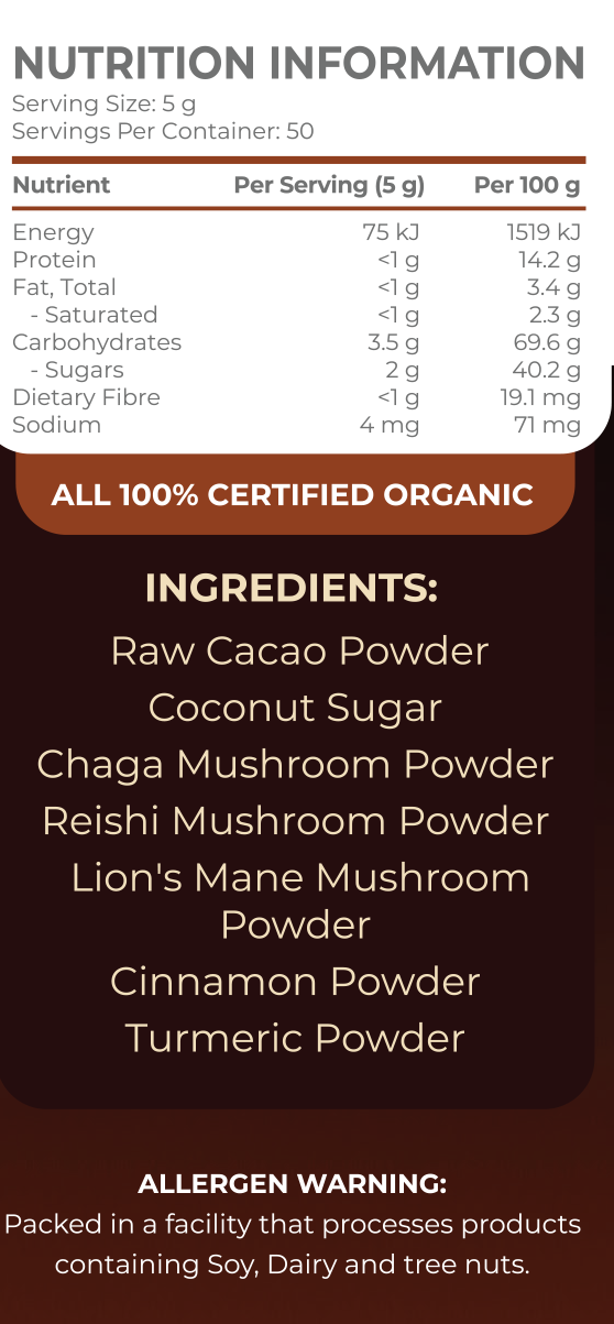 Mushroom Hot Chocolate Powder: 250g