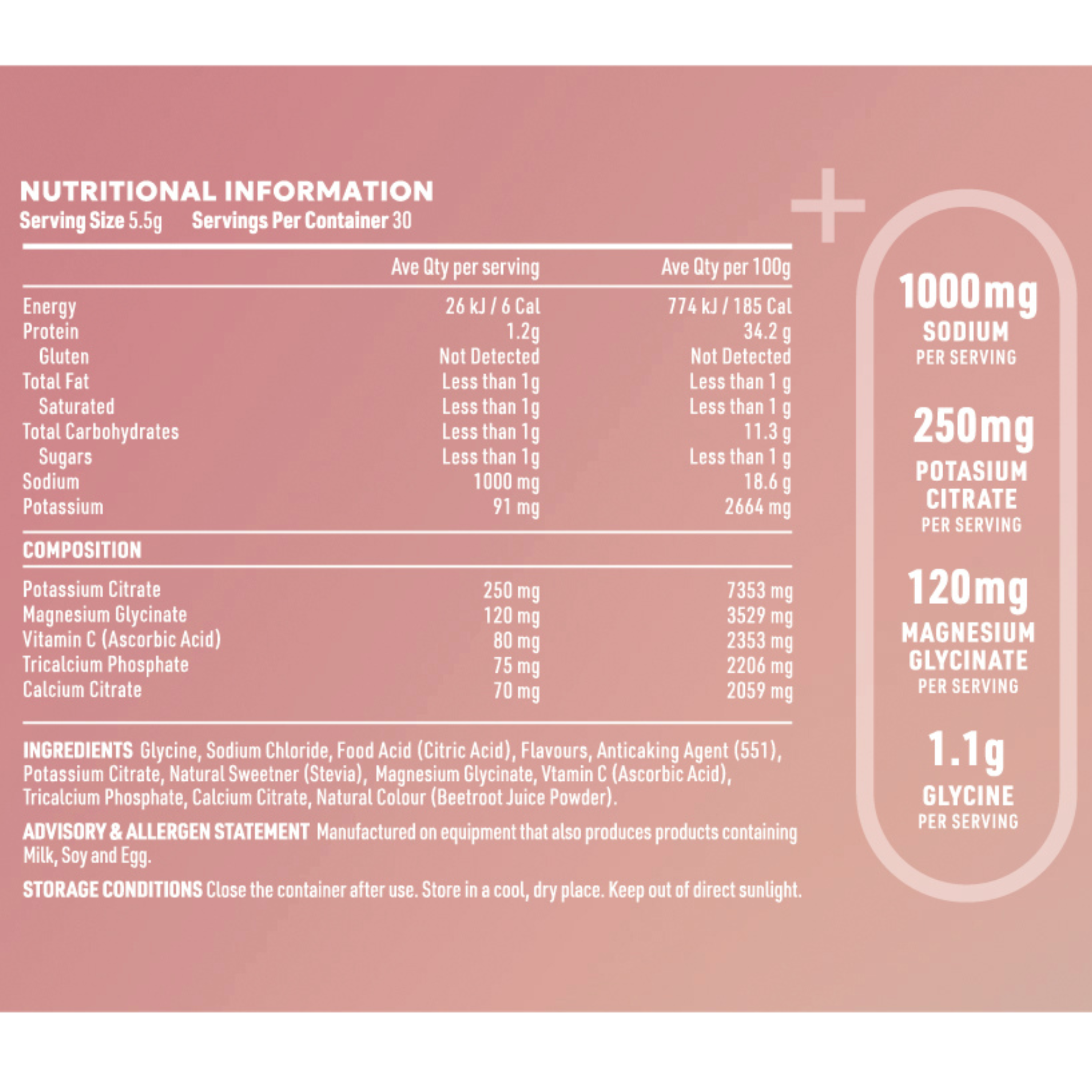 Sodium+ Electrolytes Nutrition Table Salted Watermelon